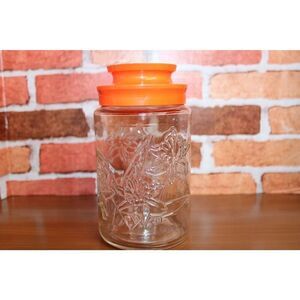 Vintage Anchor Hocking Daffodil Glass Jar Canister Lid Juice Jar